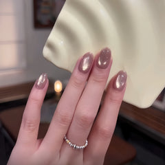 Sheer Pink Glass Pearl Cat Eye Press-On Nails