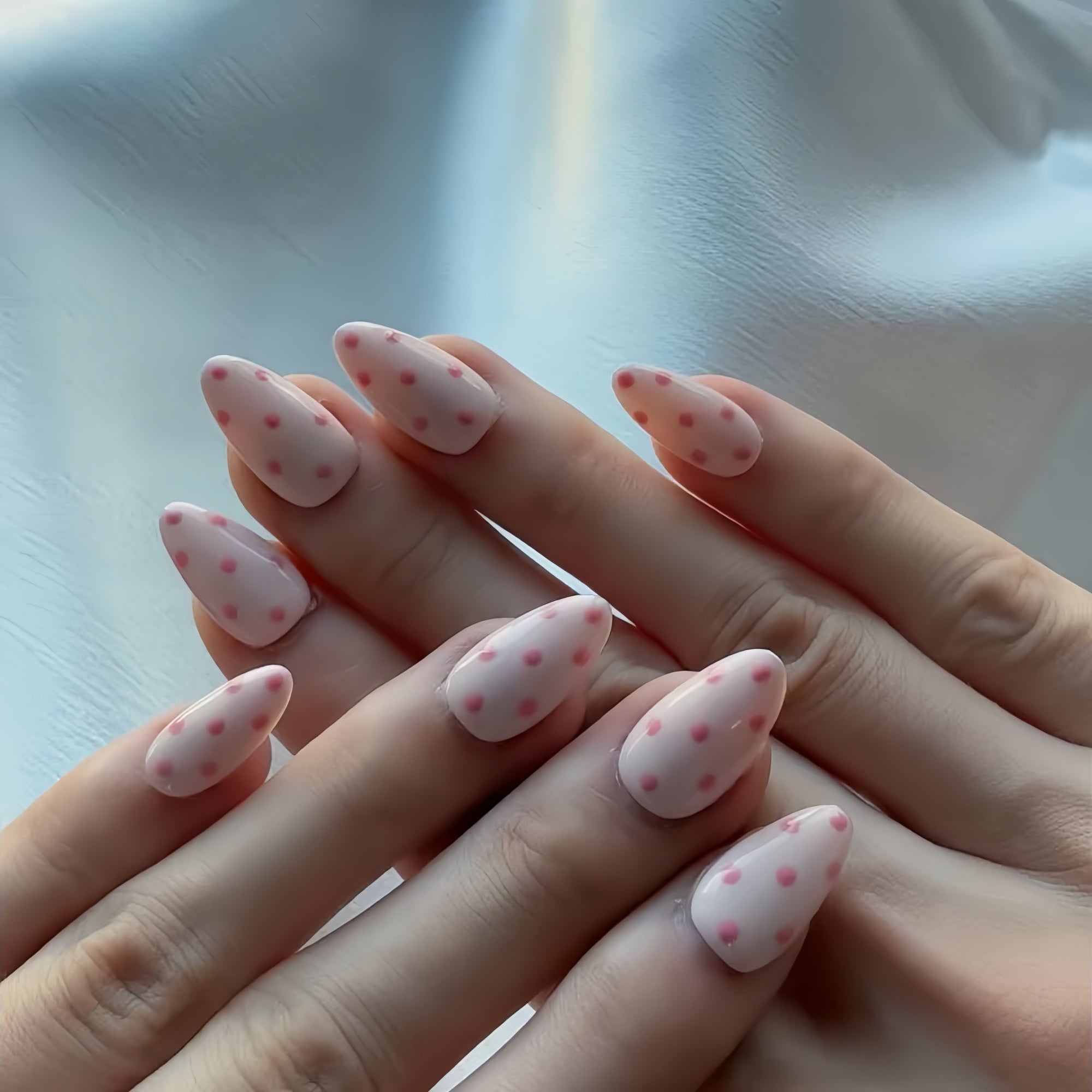 Sweet Pink Polka Dot Almond Press-On Nails