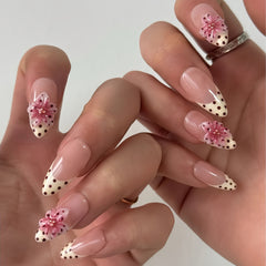 French Tip Polka Dot 3D Flower Press-On Nails