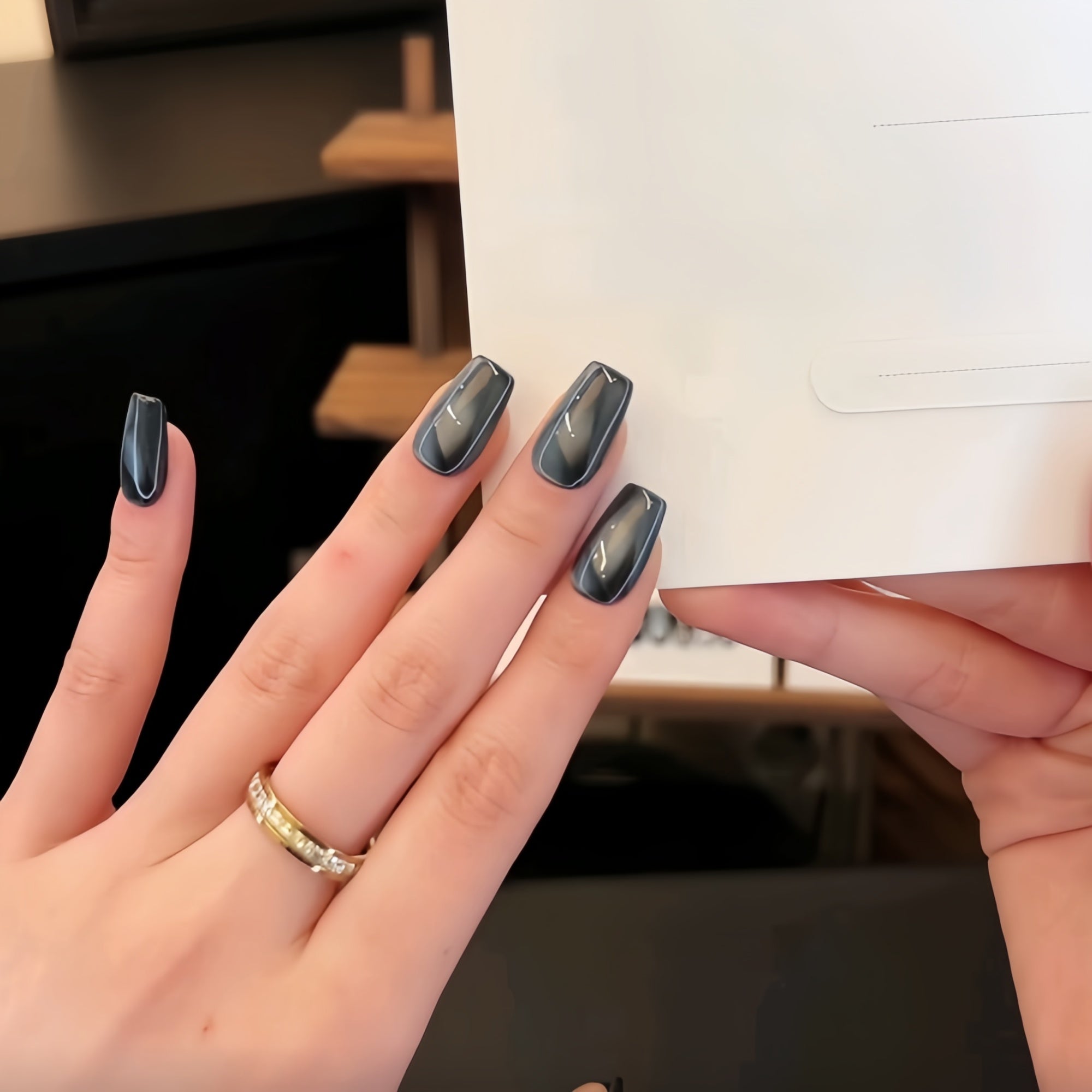 Black Silver Cat Eye Press-On Nails