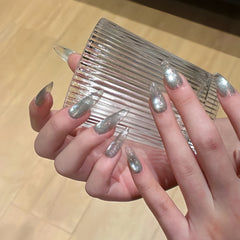 Pre-Order | Green Cat Eye Transparent Tips Almond Press-On Nails