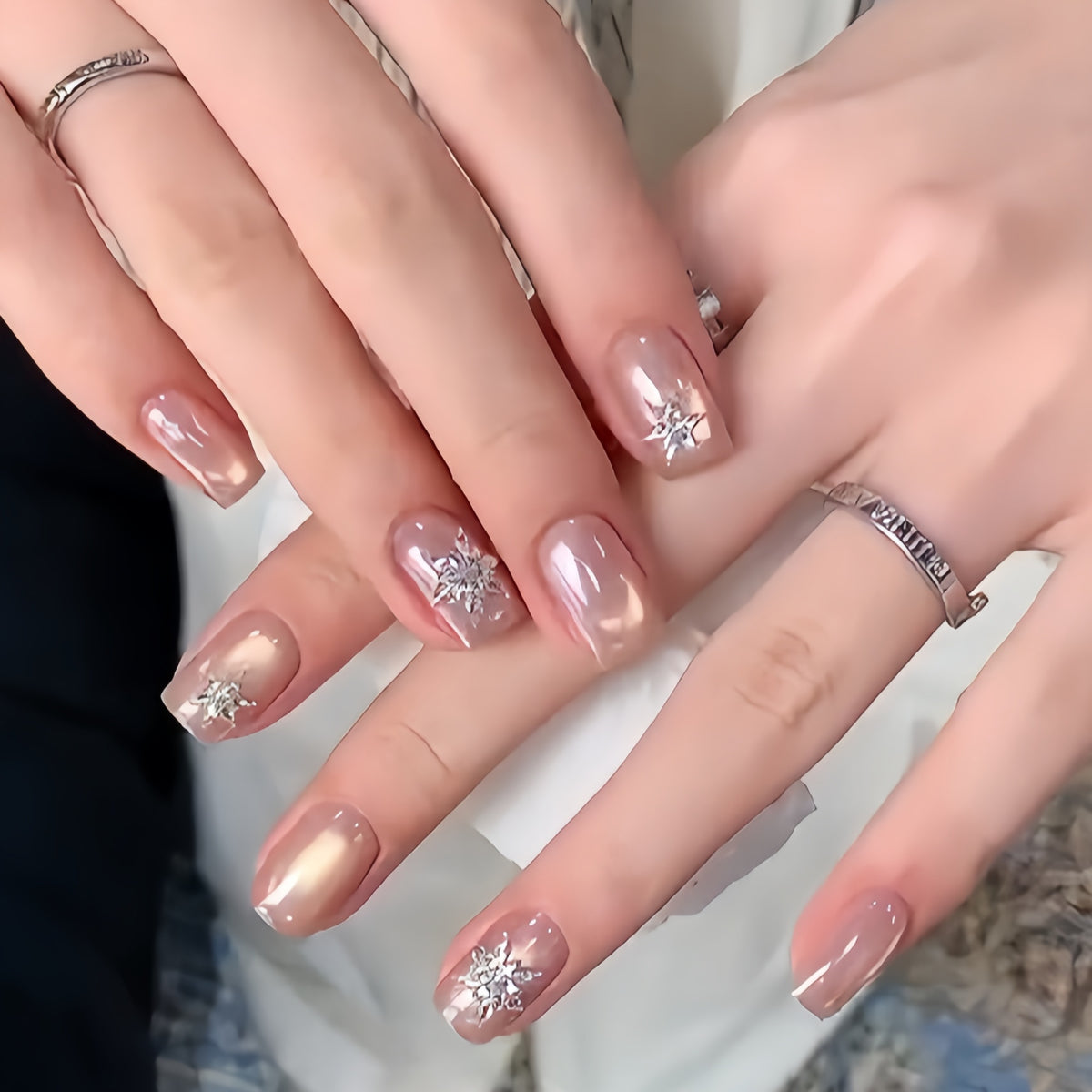 Icy Nude Glitter Snowflake Press-On Nails