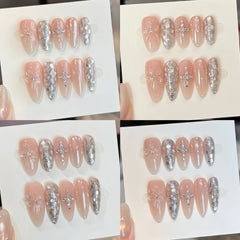 Pre-Order | Nude Silver Crystal Cross Press-On Nails
