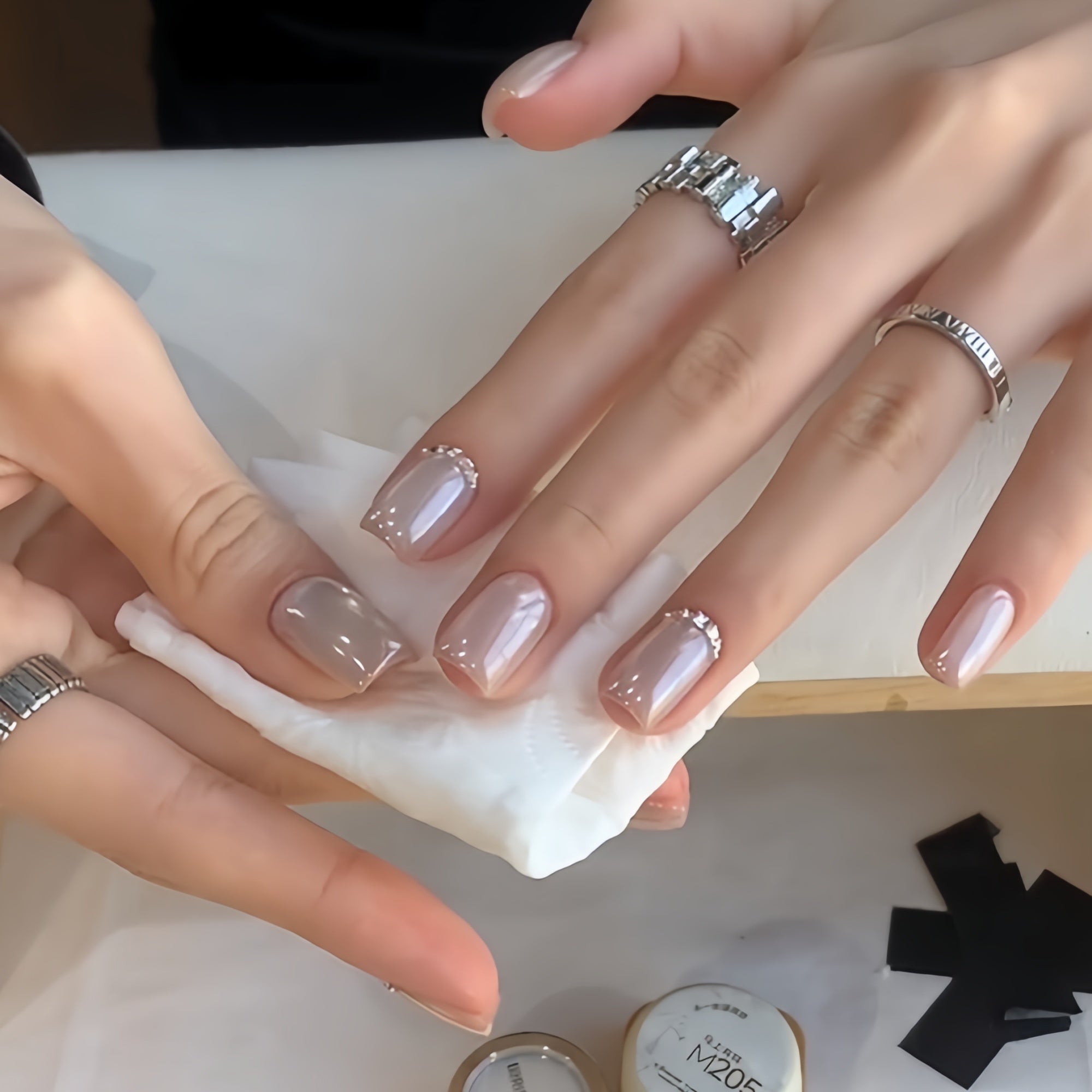 Icy Nude Pink Aurora Cat Eye Hailey Press-On Nails