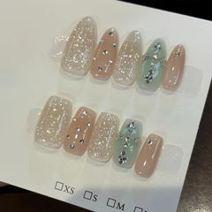 Pre-Order | Nude & Mint Rhinestone Mix Press-On Nails
