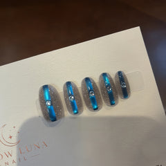 Icy Blue Cat Eye Press-On Nails