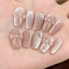 Nude Pink Cat Eye Bow Press-On Nails