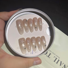Sheer Pink Silver Glitter Star Almond Press-On Nails