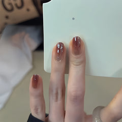 Brown Red Ombre Oval Press-On Nails