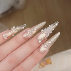 3D Sakura Pearl Gradient Glitter Press-On Nails