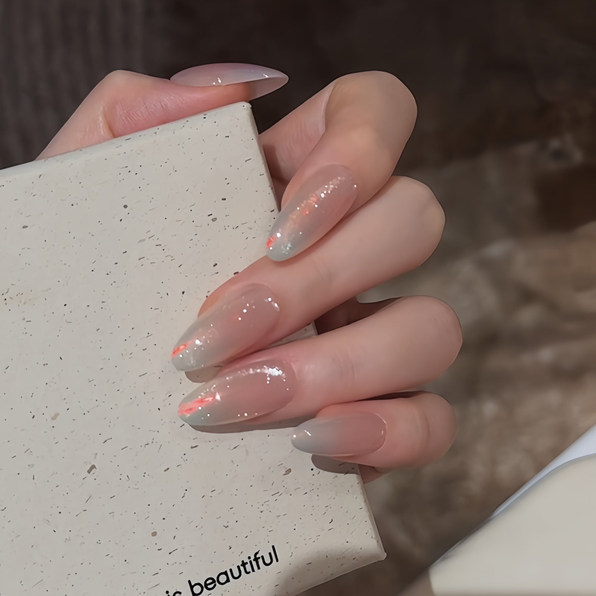 Milky Aurora Cat Eye Almond Press-On Nails