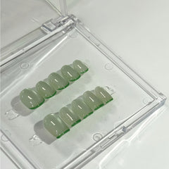 Cucumber Green Cat Eye French Tip Press-On Nails
