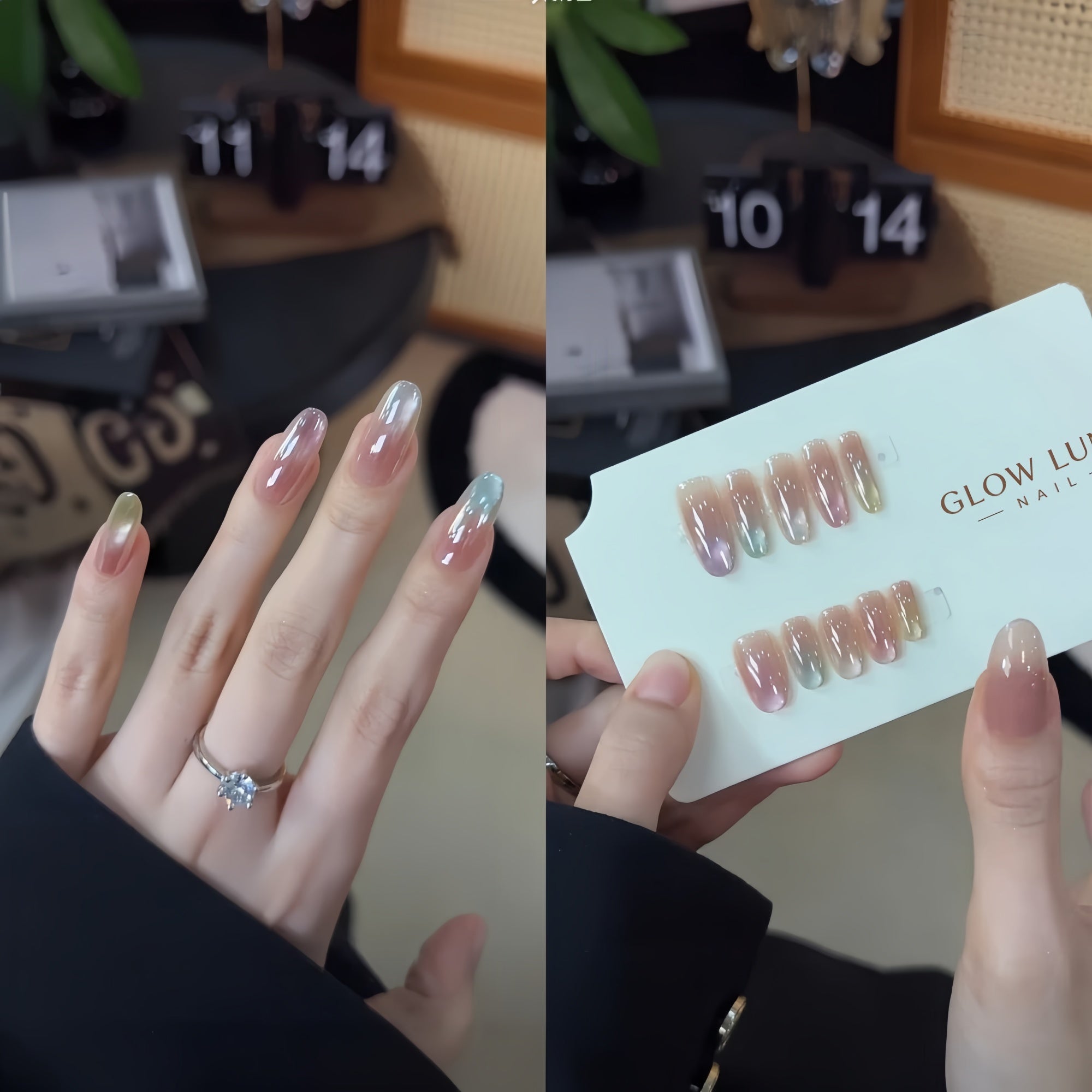 Pink Gradient Aurora Cat Eye Oval Press-On Nails