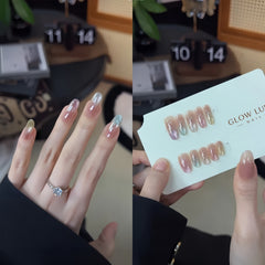 Pink Gradient Aurora Cat Eye Oval Press-On Nails