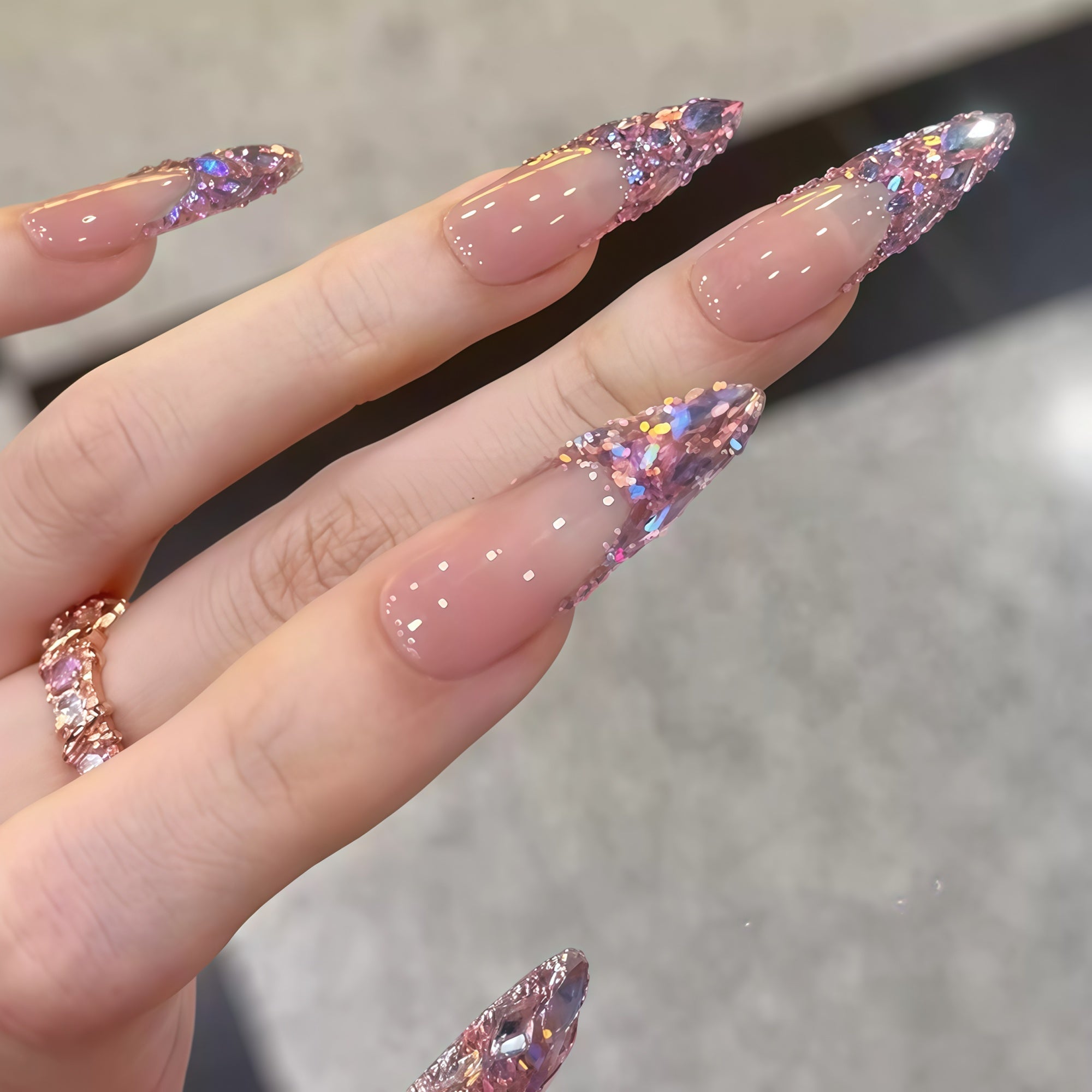 Pre-Order | Icy Nude French Luxury Gem Tip Press-On Nails