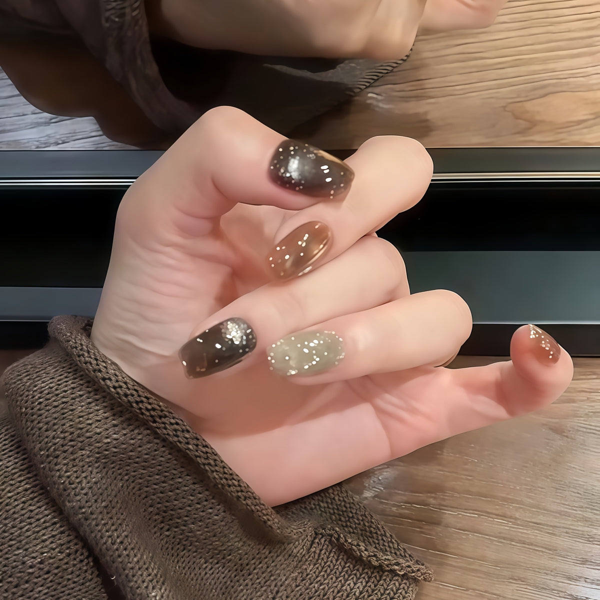 Caramel Brown Mix Glitter Press-On Nails