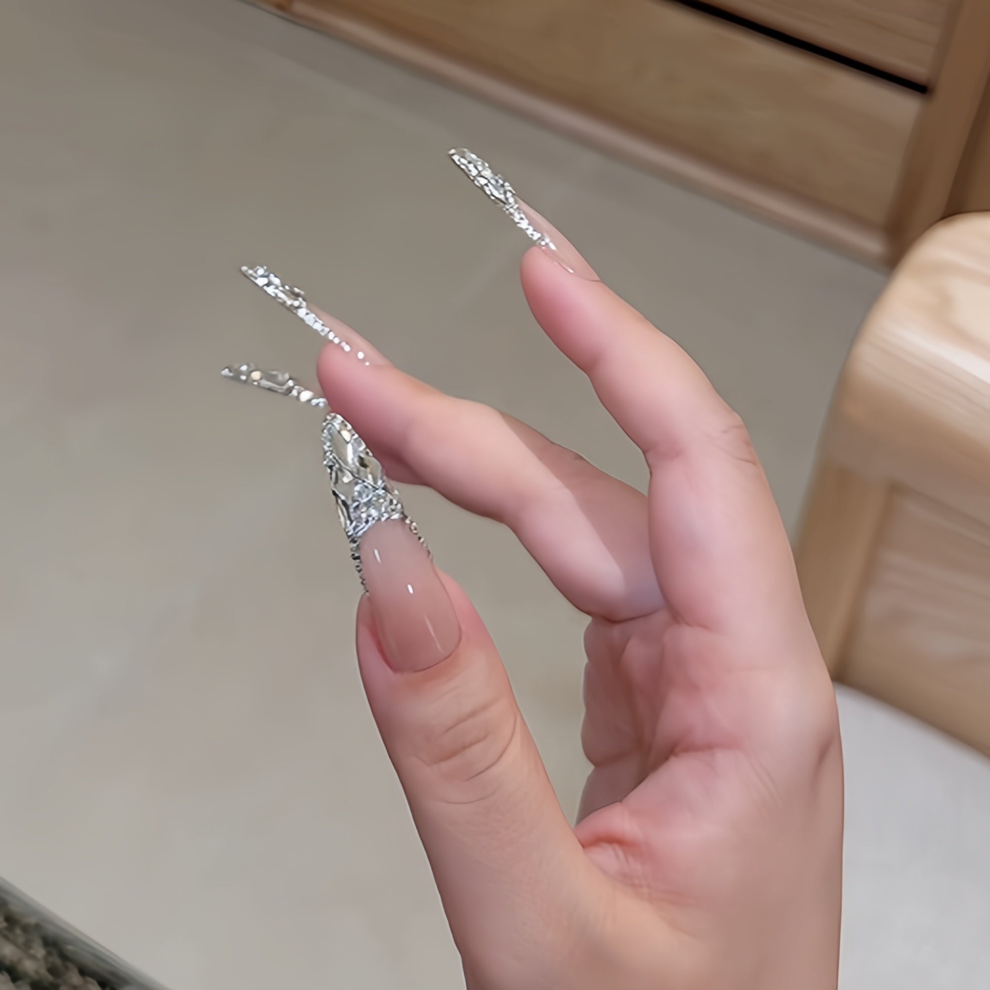 Pre-Order | Icy Nude French Luxury Gem Tip Press-On Nails