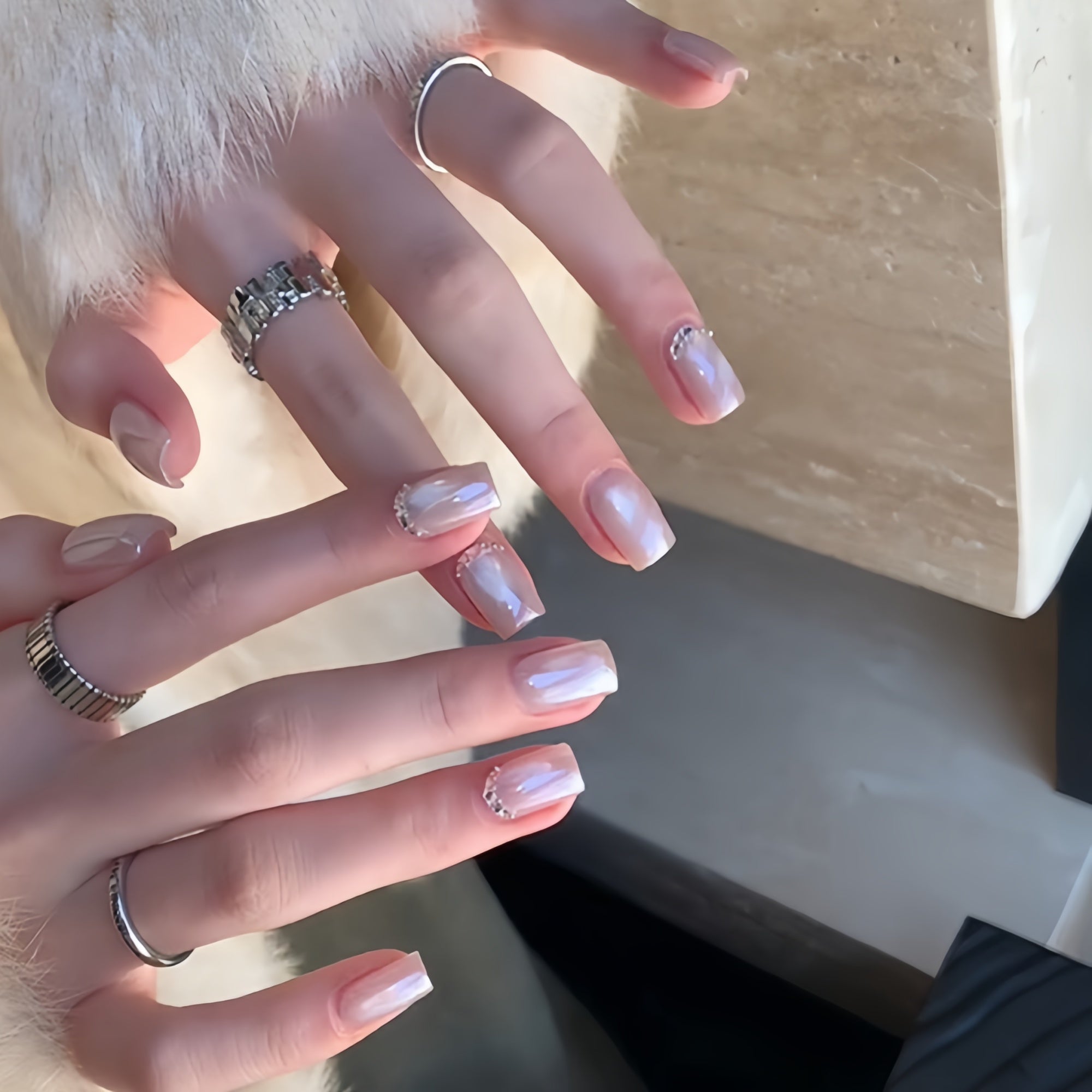 Icy Nude Pink Aurora Cat Eye Hailey Press-On Nails