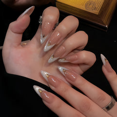 Pre-Order | French Tip Cat Eye with Gold Accents Press-On Nails