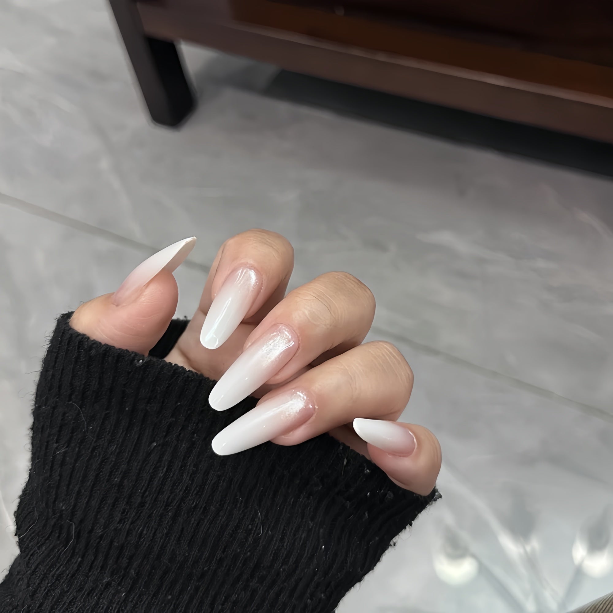 Icy Milky White Gradient Cat Eye Press-On Nails