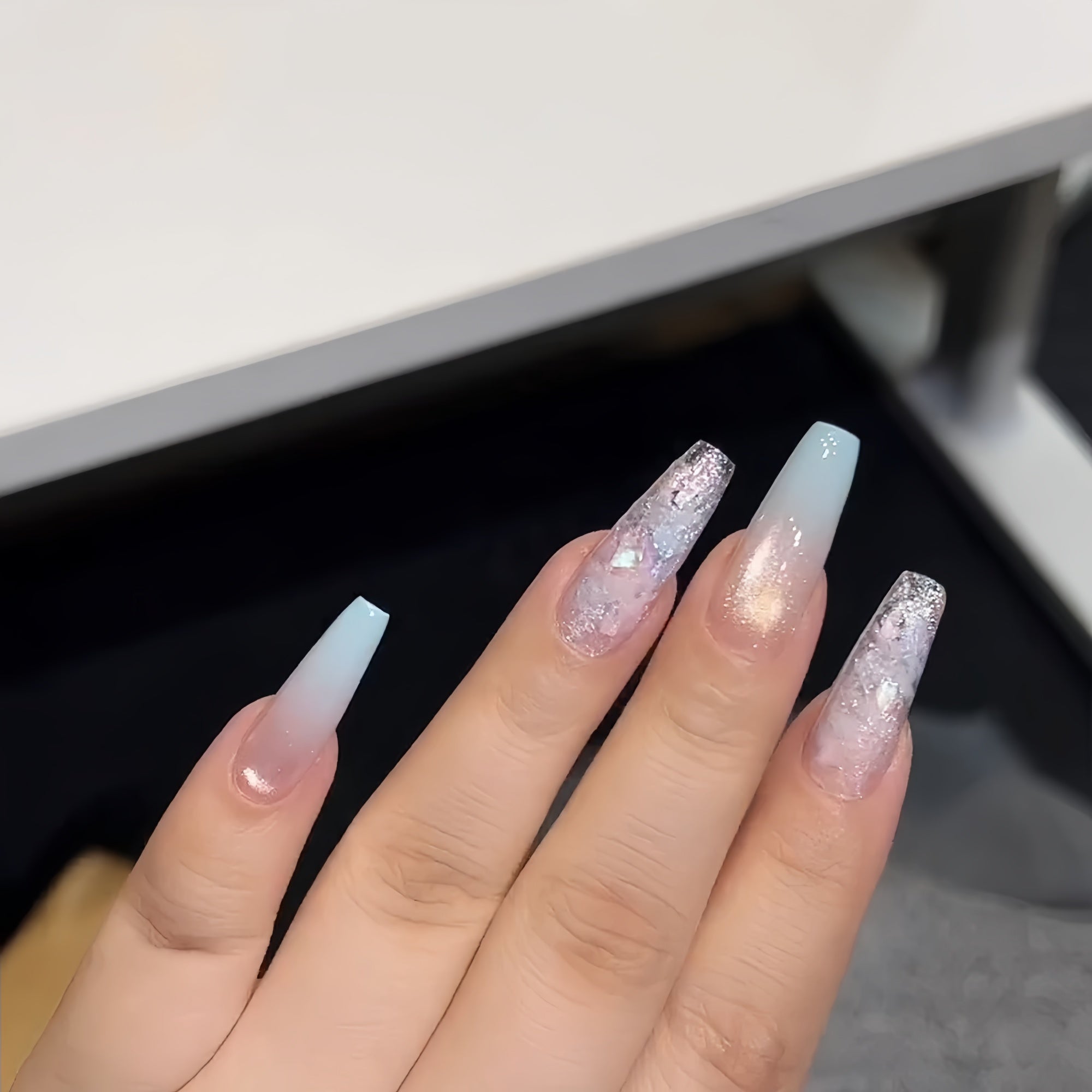 Icy Blue Purple Gradient Cat Eye Press-On Nails