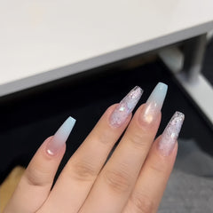 Icy Blue Purple Gradient Cat Eye Press-On Nails