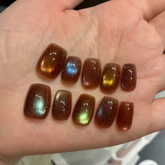 Pre-Order | Brown Multichrome Cat Eye Press-On Nails
