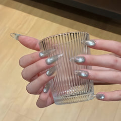 Pre-Order | Green Cat Eye Transparent Tips Almond Press-On Nails