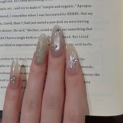 Lace Champagne Glitter Almond Press-On Nails
