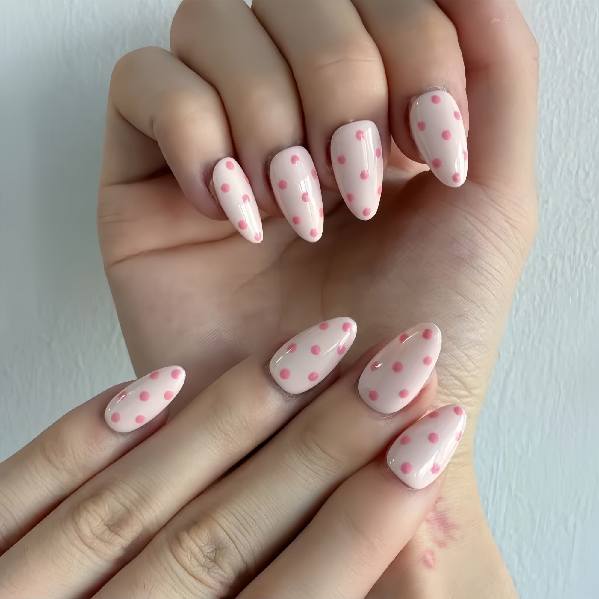 Sweet Pink Polka Dot Almond Press-On Nails