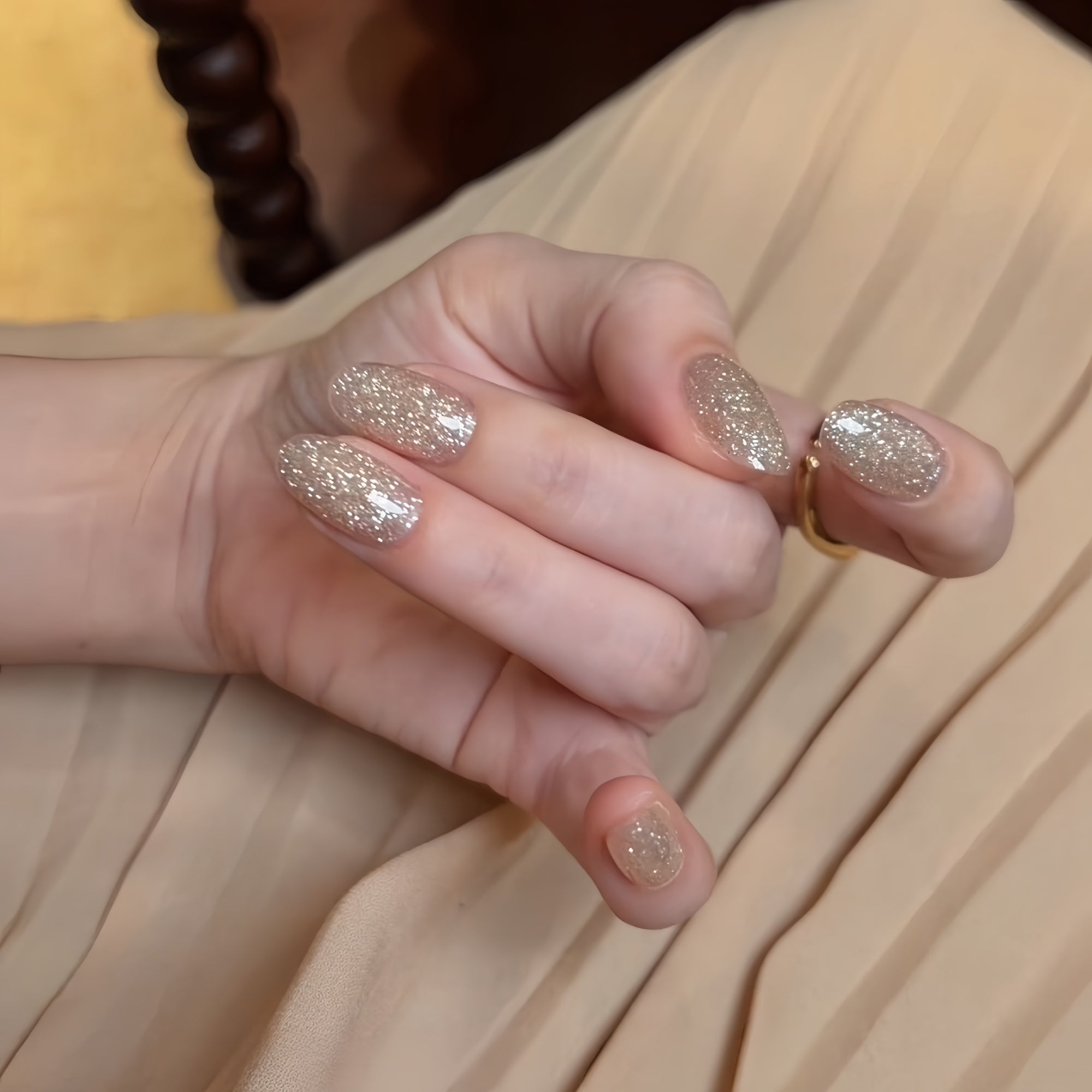 Gold Crystal Sparkle Press-On Nails