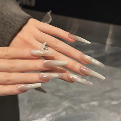 Pre-Order | Milky White Gradient Moonlight Cat Eye Press-On Nails