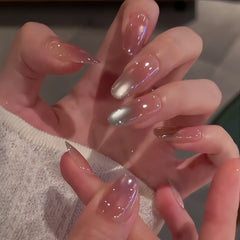 Pink Gradient Aurora Cat Eye Oval Press-On Nails
