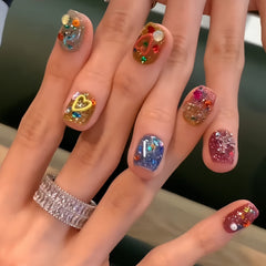 Colorful Glitter Short Press-On Nails