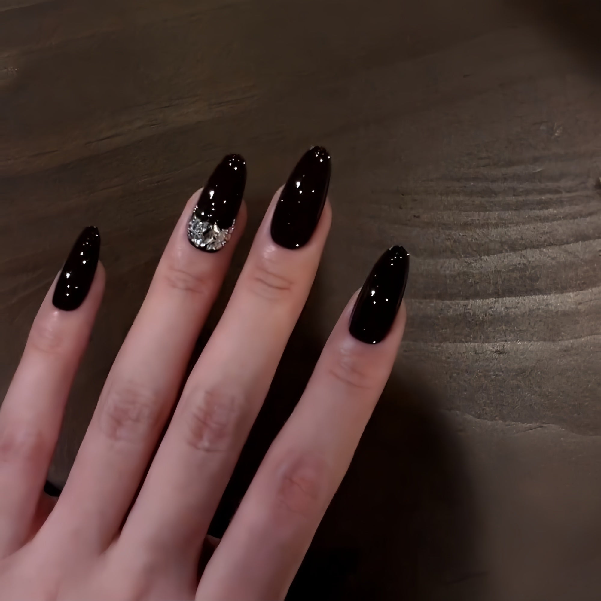 Pre-Order | Deep Brown Crystal Accent Press-On Nails