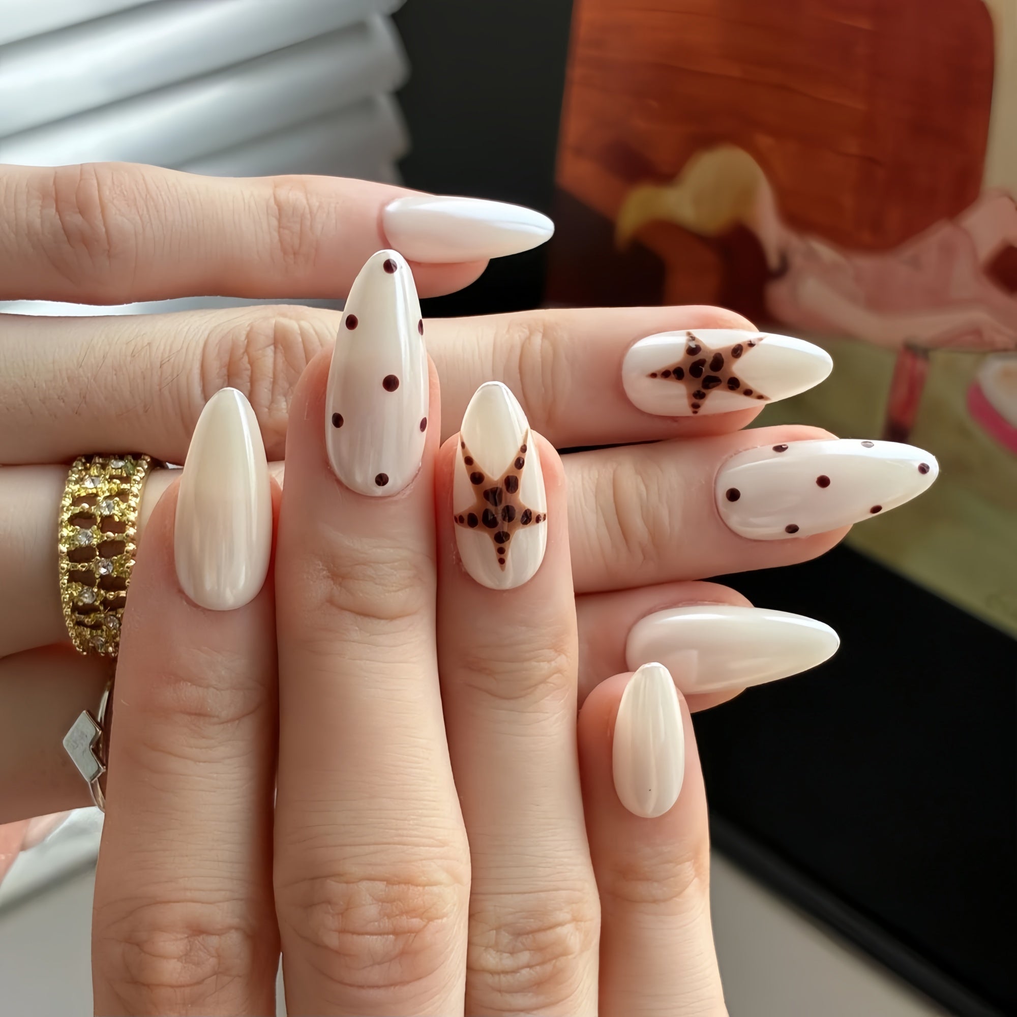 White Polka Dot Star Press-On Nails