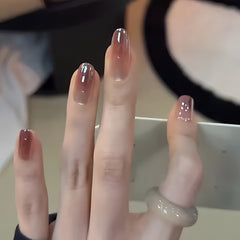 Brown Red Ombre Oval Press-On Nails