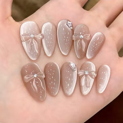 Nude Pink Cat Eye Bow Press-On Nails