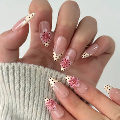 French Tip Polka Dot 3D Flower Press-On Nails