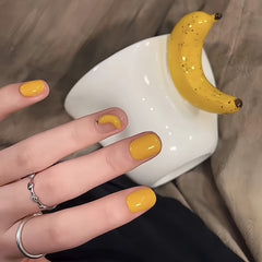 Cute Banana Yellow 3D Short Squoval Press-On Nails