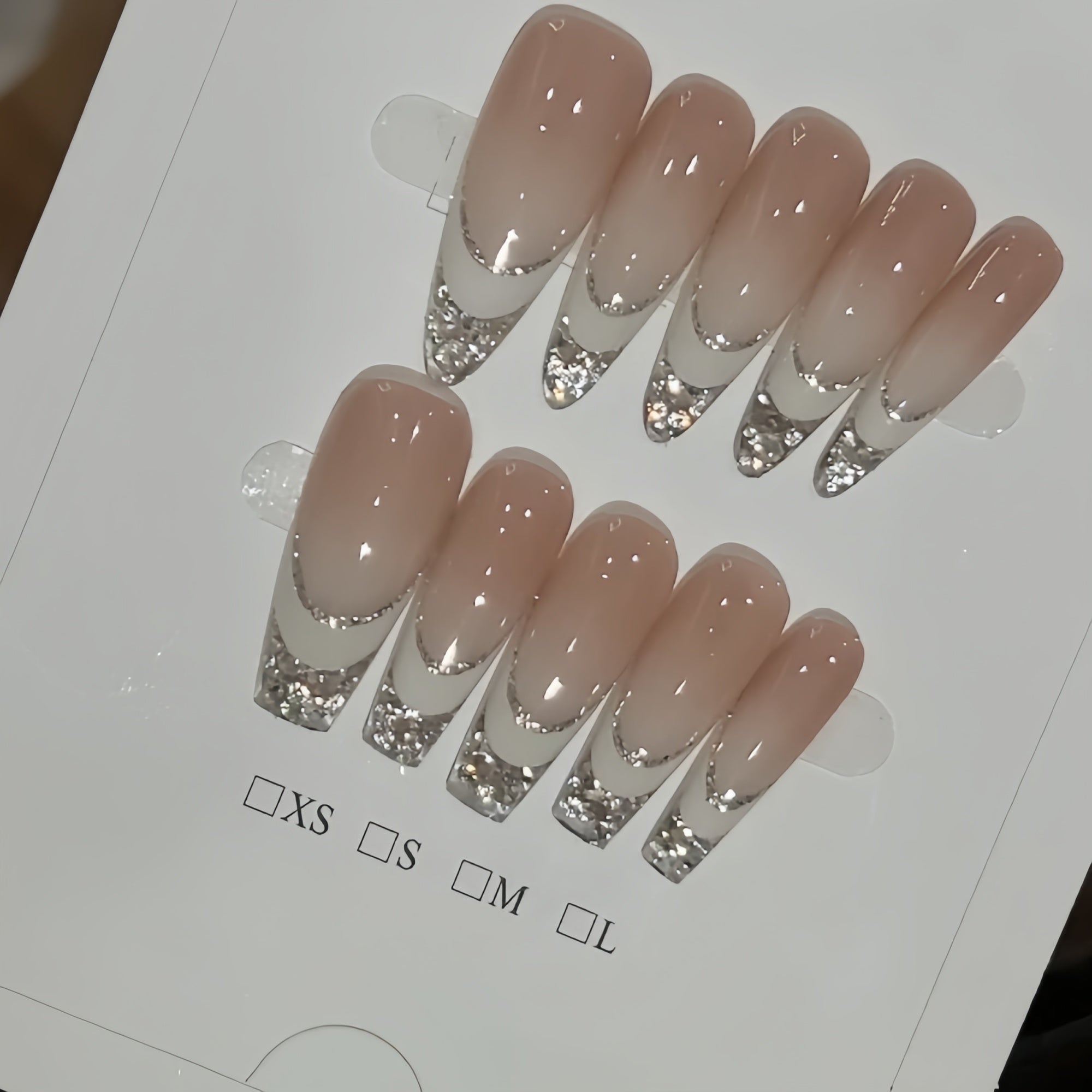 Pre-Order | Silver Gradient Crystal French Press-On Nails