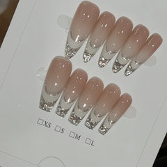 Pre-Order | Silver Gradient Crystal French Press-On Nails