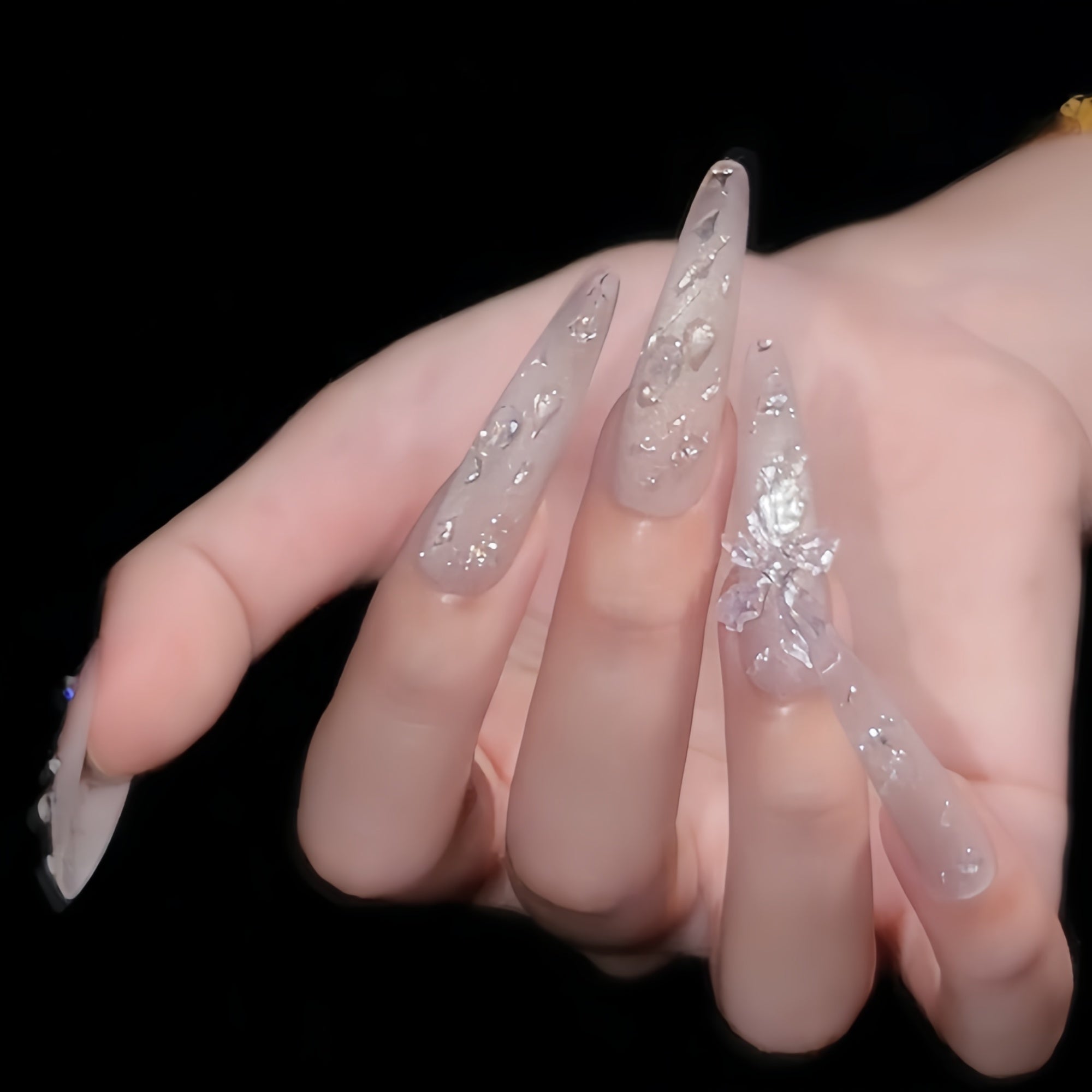 Icy Nude Glitter Bow Press-On Nails