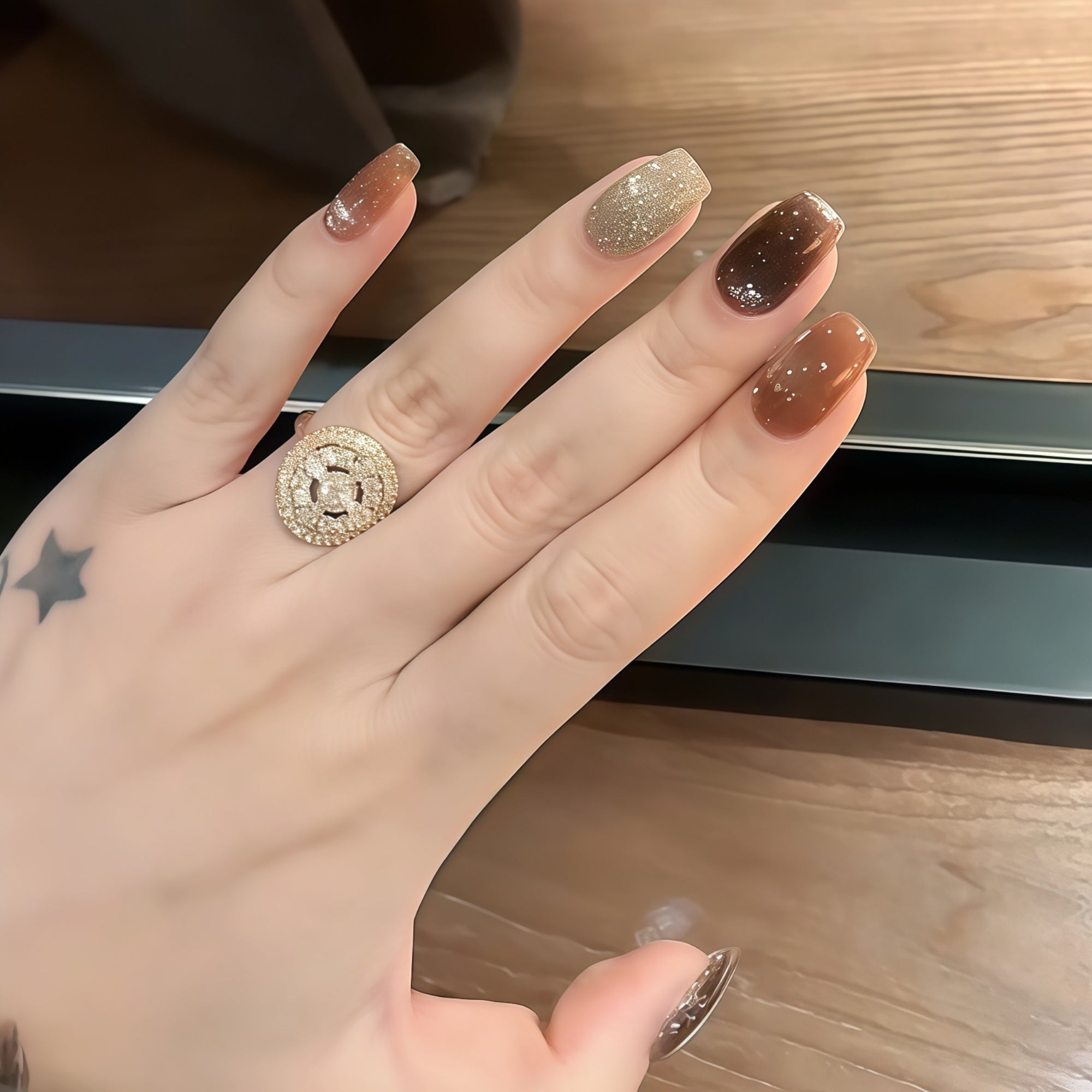Caramel Brown Mix Glitter Press-On Nails