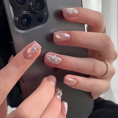 Icy Nude Glitter Snowflake Press-On Nails