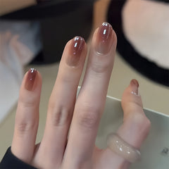 Brown Red Ombre Oval Press-On Nails