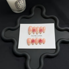 French Tip Polka Dot 3D Flower Press-On Nails