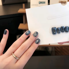 Black Silver Cat Eye Press-On Nails