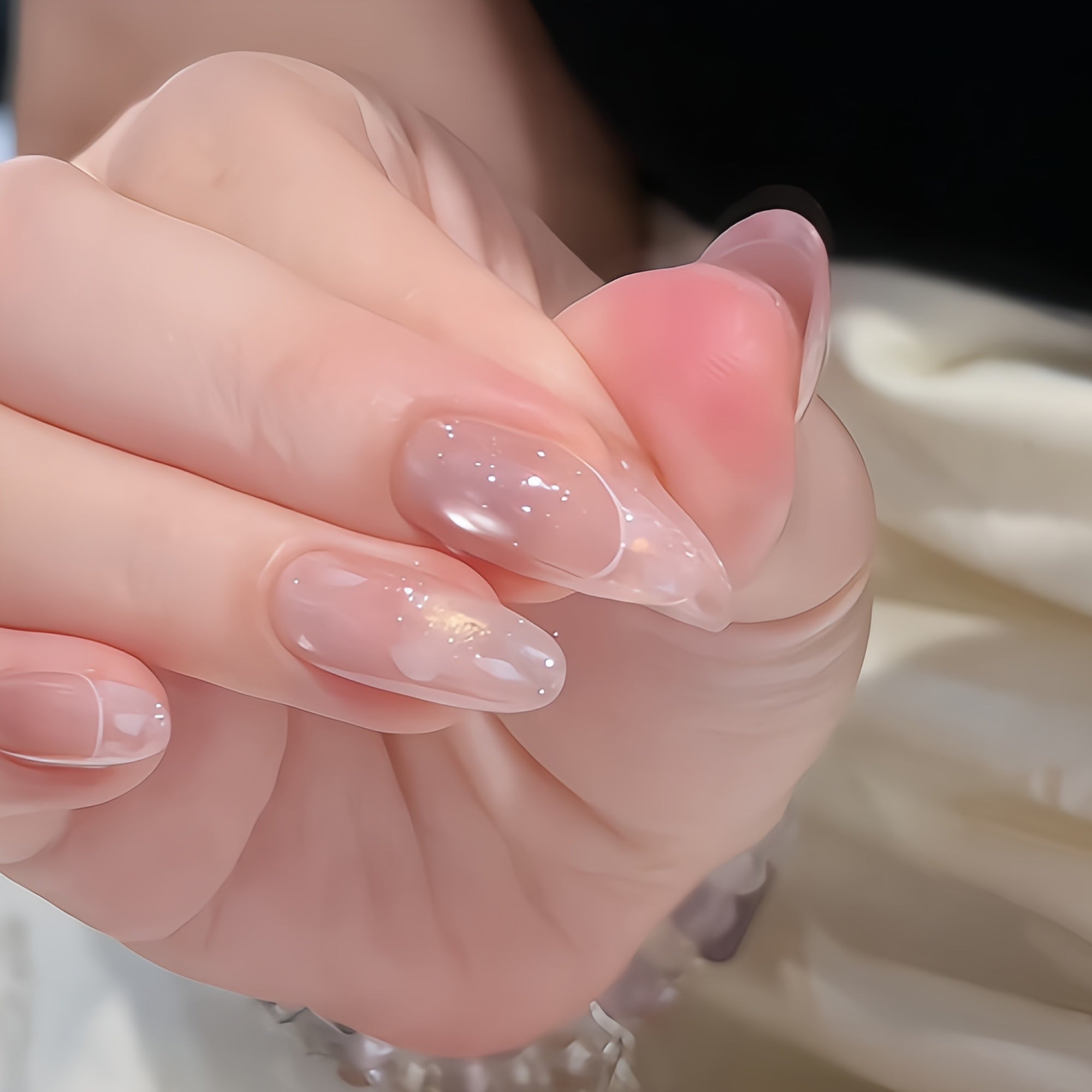 Sheer Pink French Tip with Glitter Press-On Nails