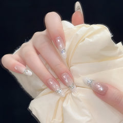 Pink Cat Eye Crystal French Long Press-On Nails